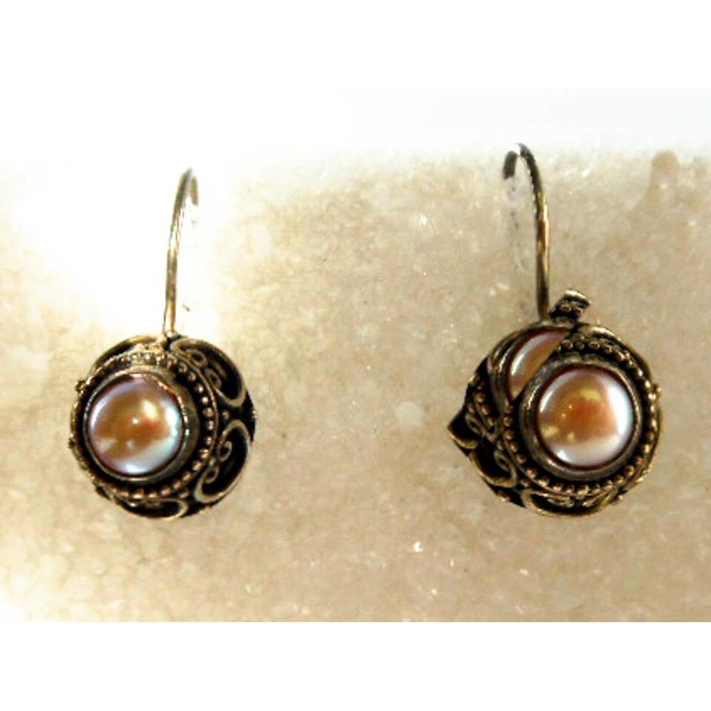Vintage Sterling Silver Round Pearl Drop Earrings , Cultured Pearls